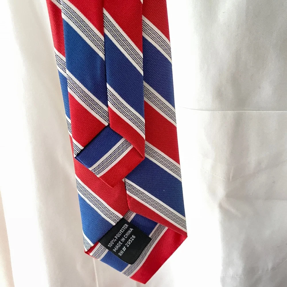Clip on Satin Neck tie Navy Blue White and Red Junior's one size